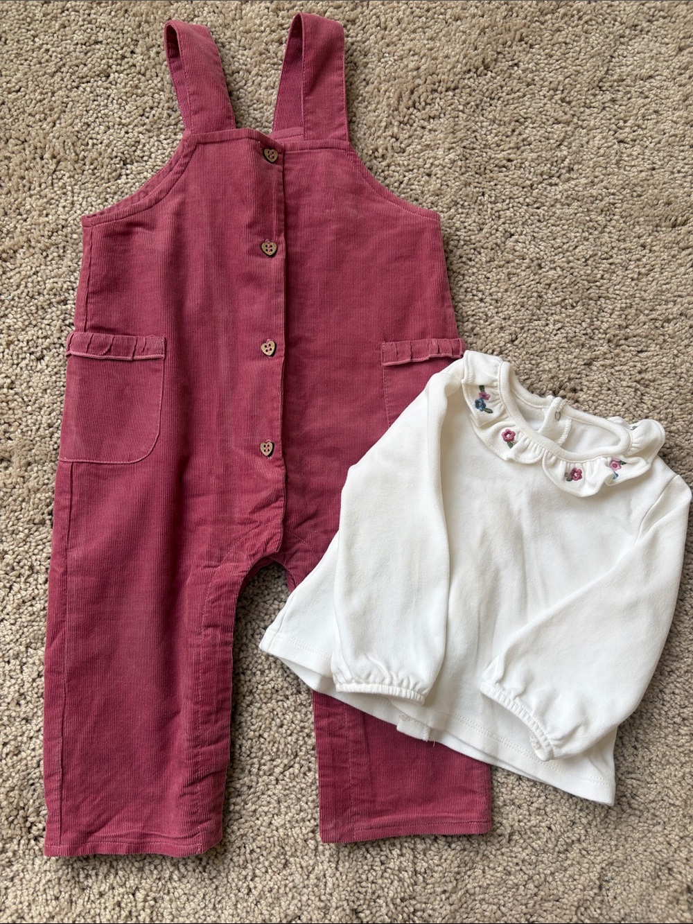 Mayoral Rose Corduroy Overalls with White Ruffled Top